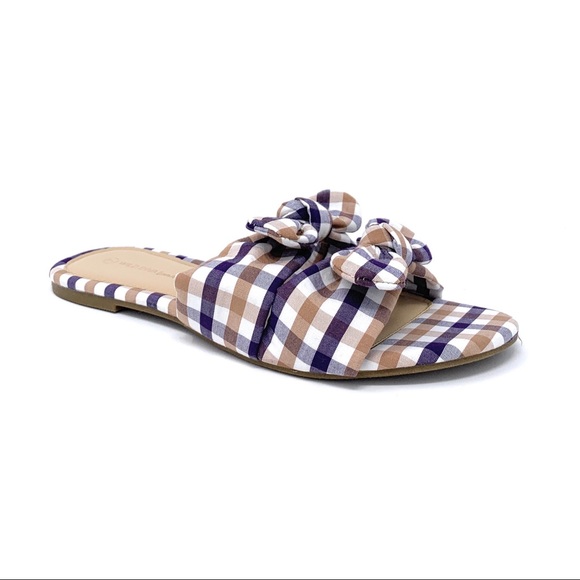 Lulus Shoes - Purple Gingham Plaid Bow Sandals
